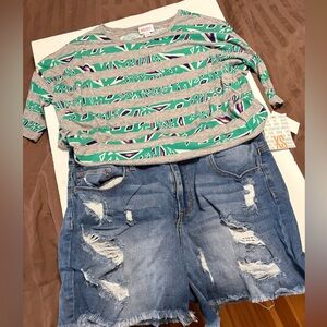 Lularoe striped Irma rayon gray green tunic coverup XS